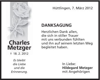 Traueranzeige von Charles Metzger von Schwäbische Post
