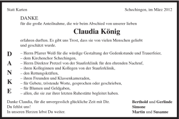 Traueranzeige von Claudia König von Gmünder Tagespost