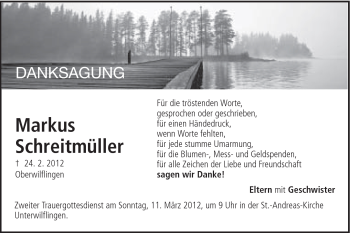 Traueranzeige von Markus Schreitmüller von Schwäbische Post