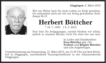 Traueranzeige von Herbert Böttcher von Gmünder Tagespost