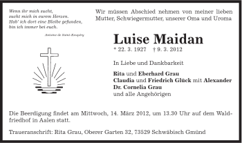 Traueranzeige von Luise Maidan von Schwäbische Post