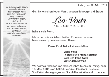 Traueranzeige von Leo Voits von Schwäbische Post
