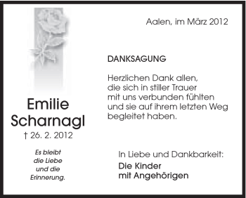 Traueranzeige von Emilie Scharnagl von 020