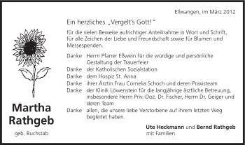 Traueranzeige von Martha Rathgeb von Schwäbische Post