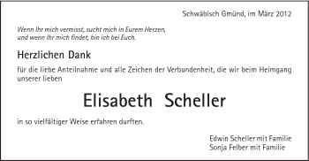 Traueranzeige von Elisabeth Scheller von Gmünder Tagespost
