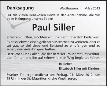 Traueranzeige von Paul Siller von Schwäbische Post