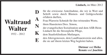 Traueranzeige von Waltraud Walter von Gmünder Tagespost