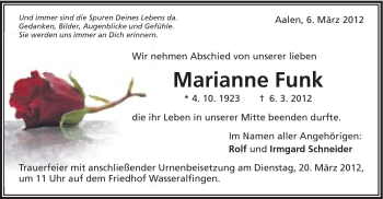 Traueranzeige von Marianne Fuch von Schwäbische Post