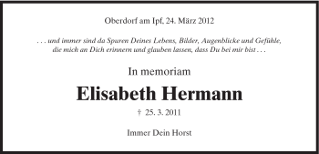 Traueranzeige von Elisabeth Hermann von Schwäbische Post