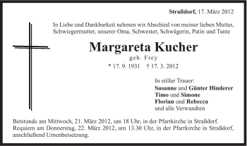Traueranzeige von Margareta Kucher von Gmünder Tagespost
