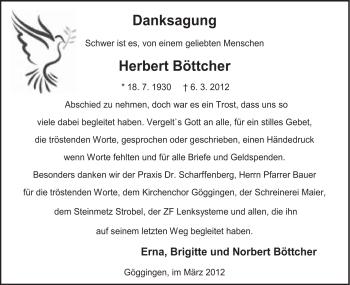 Traueranzeige von Herbert Böttcher von Gmünder Tagespost