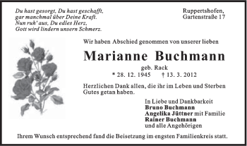 Traueranzeige von Marianne Buchmann von Gmünder Tagespost