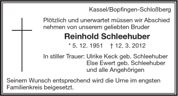 Traueranzeige von Reinhold Schleehuber von 082