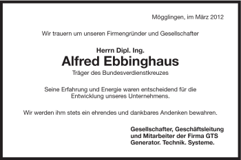 Traueranzeige von Alfred Ebbinghaus von 020