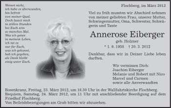 Traueranzeige von Annerose Eiberger von Schwäbische Post