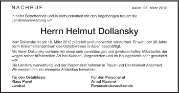 Traueranzeige von Helmut Dollansky von Schwäbische Post