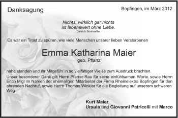 Traueranzeige von Emma Katharina Maier von Schwäbische Post