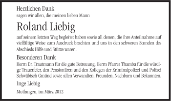 Traueranzeige von Roland Liebig von Gmünder Tagespost