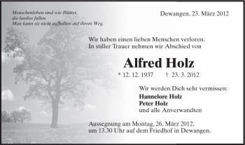 Traueranzeige von Alfred Holz von Schwäbische Post