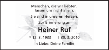 Traueranzeige von Heiner Ruf von Schwäbische Post