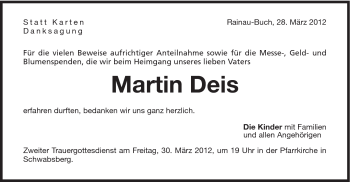 Traueranzeige von Martin Deis von Schwäbische Post