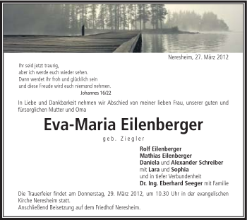 Traueranzeige von Eva-Maria Eilenberger von Schwäbische Post