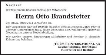 Traueranzeige von Otto Brandstetter von Gmünder Tagespost