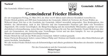 Traueranzeige von Frieder Holoch von Gmünder Tagespost