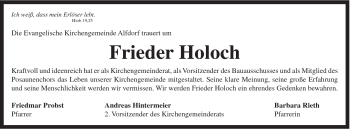 Traueranzeige von Frieder Holoch von Gmünder Tagespost