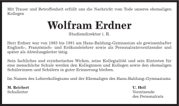 Traueranzeige von Wolfram Erdner von Gmünder Tagespost