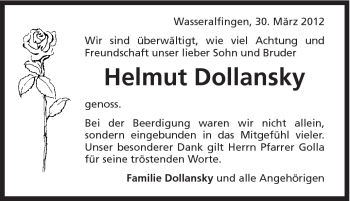 Traueranzeige von Helmut Dollansky von Schwäbische Post