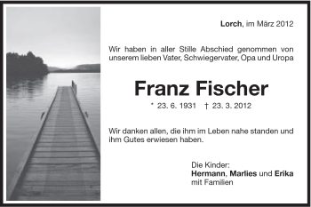 Traueranzeige von Franz Fischer von Gmünder Tagespost