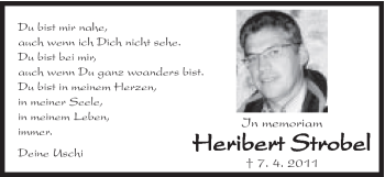 Traueranzeige von Heribert Strobel von Schwäbische Post