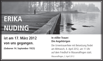 Traueranzeige von Nuding Erika von Schwäbische Post