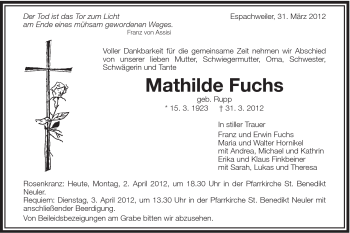 Traueranzeige von Mathilde Fuchs von Schwäbische Post