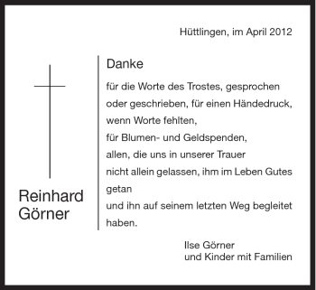 Traueranzeige von Reinhard Görner von Schwäbische Post