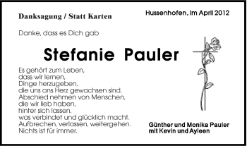 Traueranzeige von Stefanie Pauler von Gmünder Tagespost