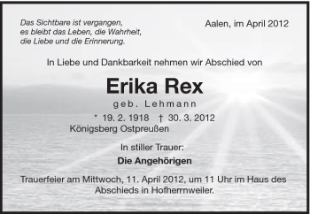 Traueranzeige von Erika Rex von Schwäbische Post