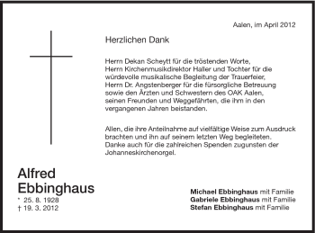 Traueranzeige von Alfred Ebbinghaus von 020