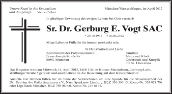 Traueranzeige von Gerburg E. Vogt von Schwäbische Post