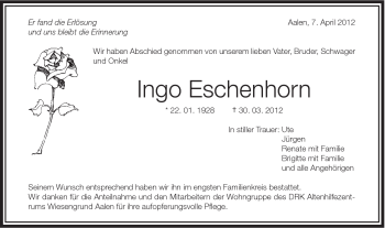 Traueranzeige von Ingo Eschenhorn von Schwäbische Post