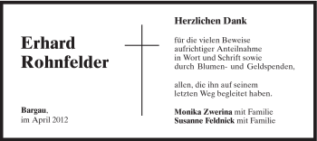 Traueranzeige von Erhard Rohnfelder von Gmünder Tagespost