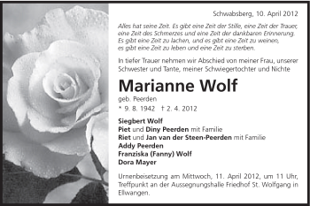 Traueranzeige von Marianne Wolf von Schwäbische Post