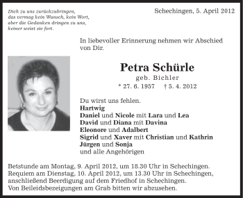 Traueranzeige von Petra Schürle von Gmünder Tagespost