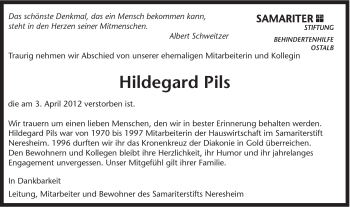 Traueranzeige von Hildegard Oils von Schwäbische Post