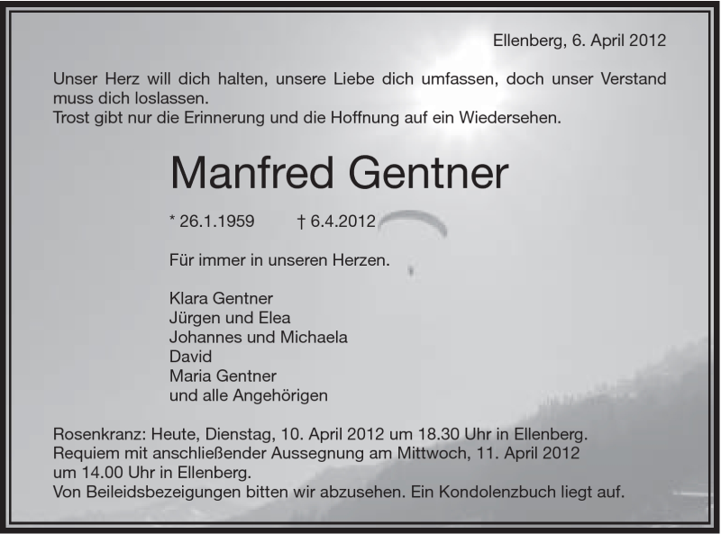  Traueranzeige für Manfred Gentner vom 10.04.2012 aus Schwäbische Post