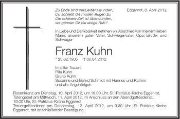 Traueranzeige von Franz Kuhn von Schwäbische Post