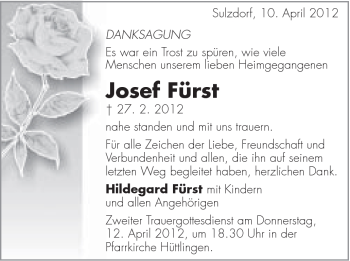 Traueranzeige von Josef Fürst von Schwäbische Post