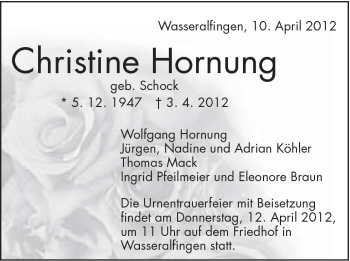 Traueranzeige von Christine Hornung von Schwäbische Post