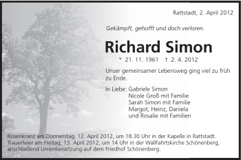 Traueranzeige von Richard Simon von Schwäbische Post